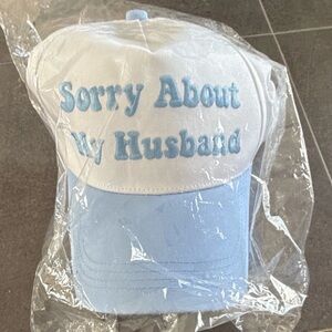Sorry About My Husband Dad Cap - White & Light Blue Embroidered